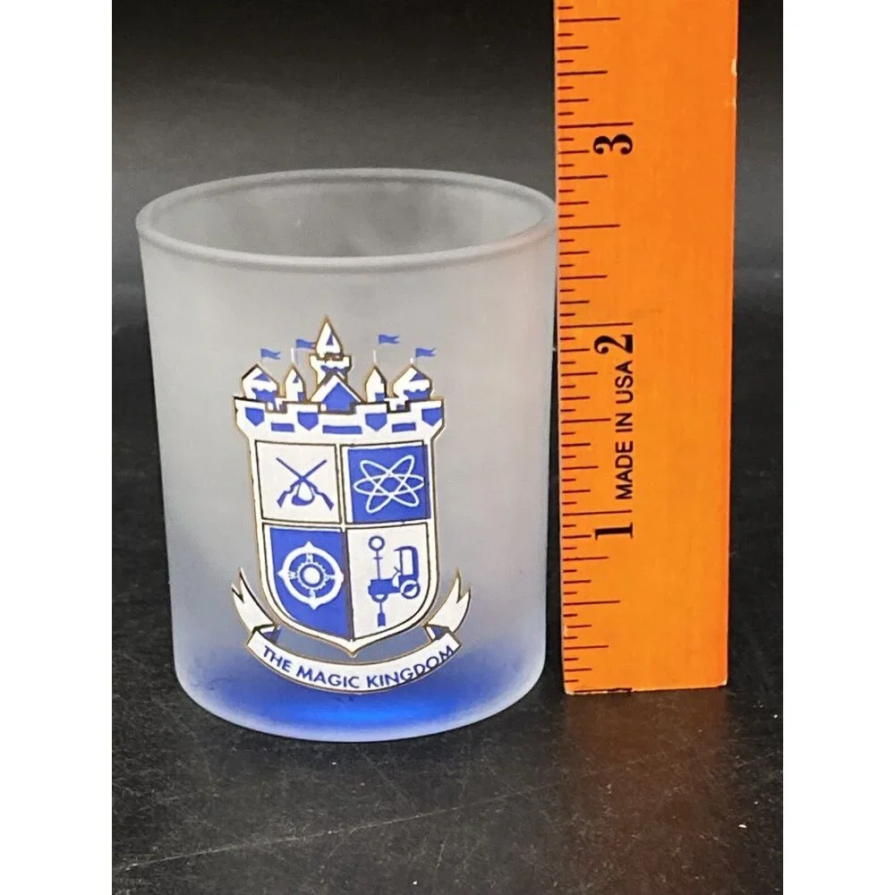 Disney The Magic Kingdom Frosted Shot Glass Frontier Tomorrow Land Older Logo